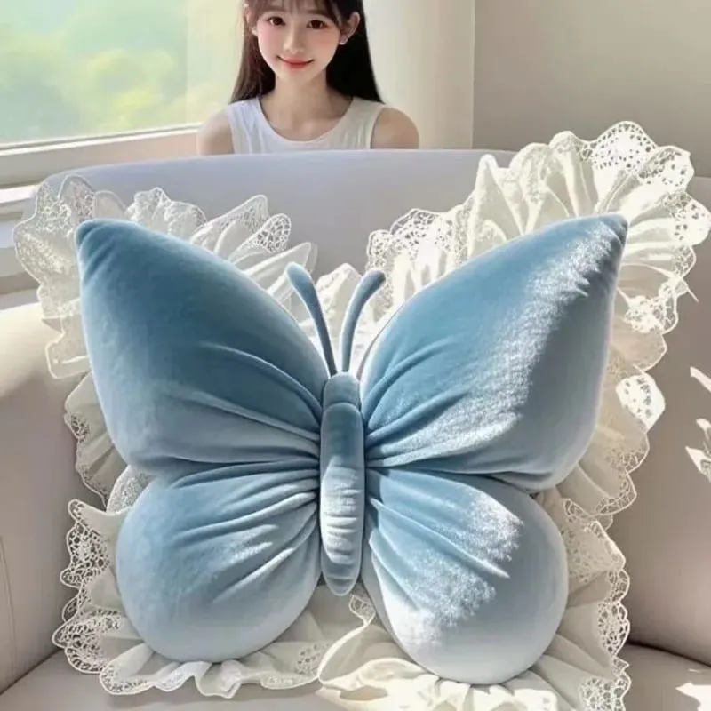 Butterfly Plush Pillow Lace Decor Waist Cushion Soft Fluffy Throw Pillow For Home Car Bedroom Sofa Decor Birthday Gift For Women