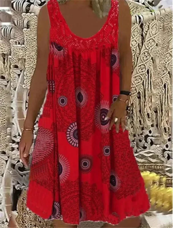 Women's S-5XL size Digital printed off shoulder sexy camisole loose fitting dress lace casual dress summer dress