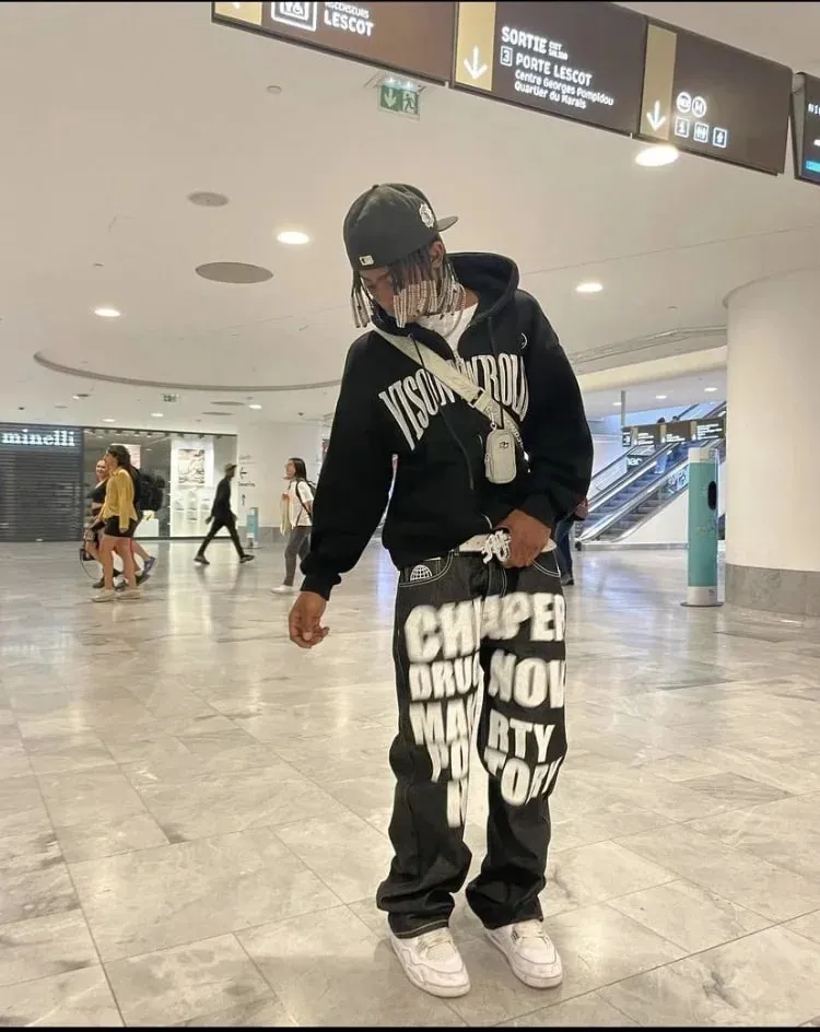 Y2k Wide Leg Jeans 2026 New Trend Hip Hop Letter Printed Black Pants Men Women Fashion Punk Loose Straight Trousers Streetwear