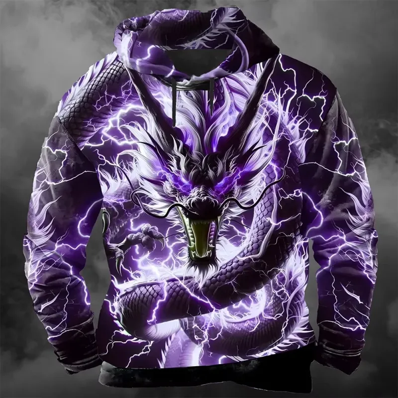 Men's 3D Lightning Dragon Print Hoodie Sweatshirts Fashion Cool Daily Long Sleeve Streetwear Pullover Fall Winter Tracksuit Coat