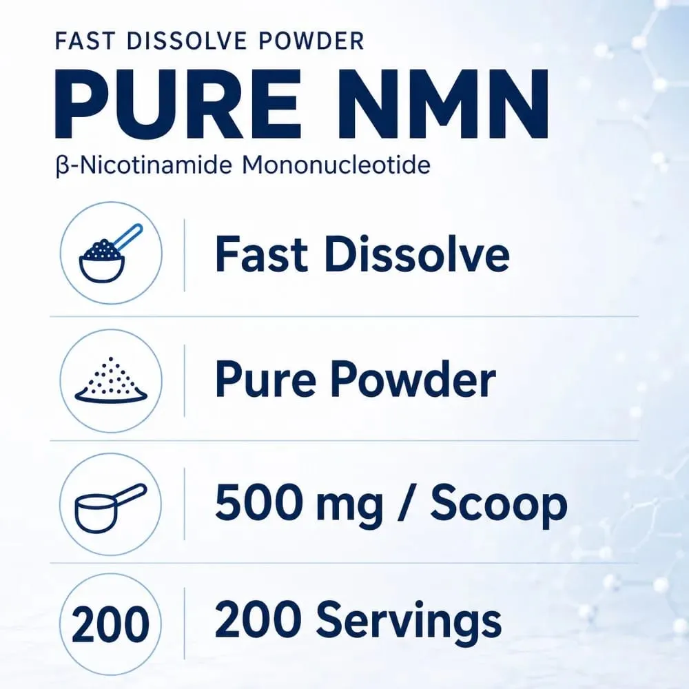 Pure NMN Powder 100g NAD+ Booster Nicotinamide Mononucleotide 500mg Fast Dissolve Anti Aging Cellular Energy Supplement Non-GMO