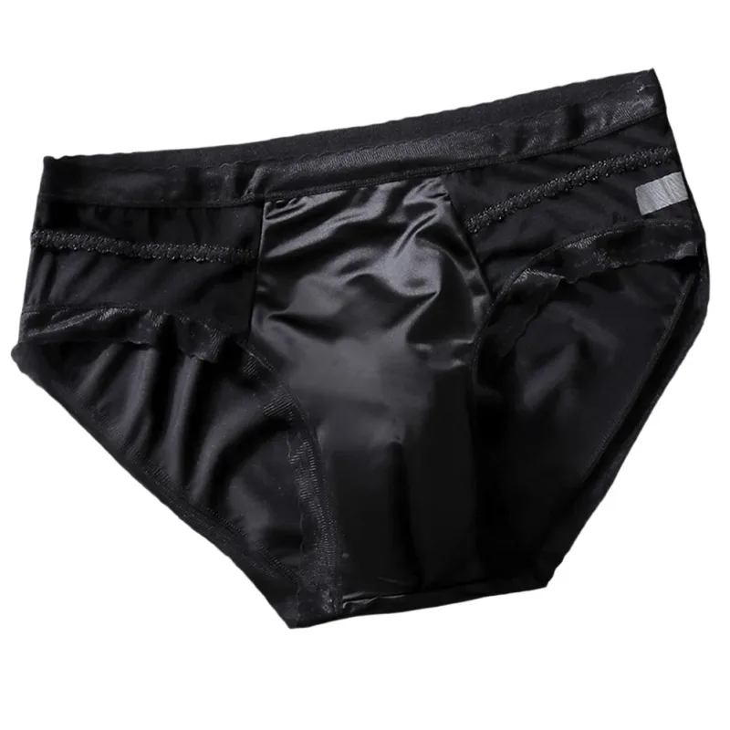 Men's Sexy Lace Thin Seamless Ice Silk Briefs Underwear 3D Bulge Pouch Panties U Convex Sexy Underwear Ice Silk Lace Thin
