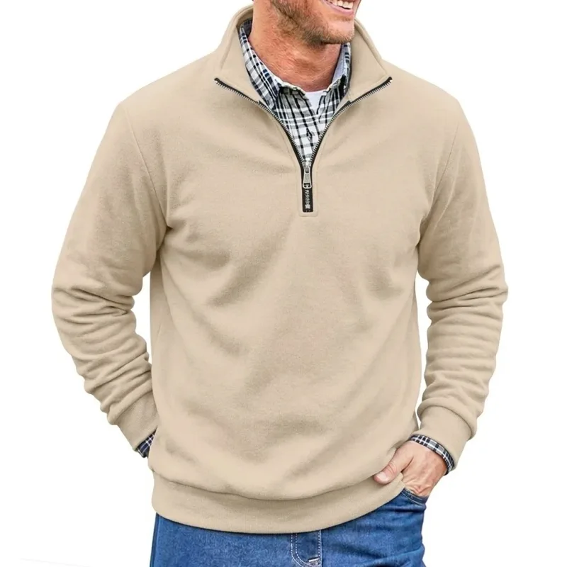 Men Spring and Autumn Half Zip Pullover Sweatshirts Solid Color Outdoor Casual Tops Long Sleeve Hoodie for Sports and Daily Wear