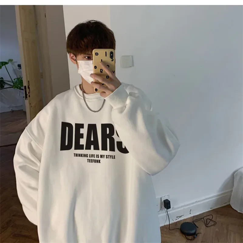 Autumn Men's High Street Letter Print O-Neck Hoodies 2026 Casual Fashion Graphic Long Sleeve Tops Y2K Youthful Basic Sweatshirts