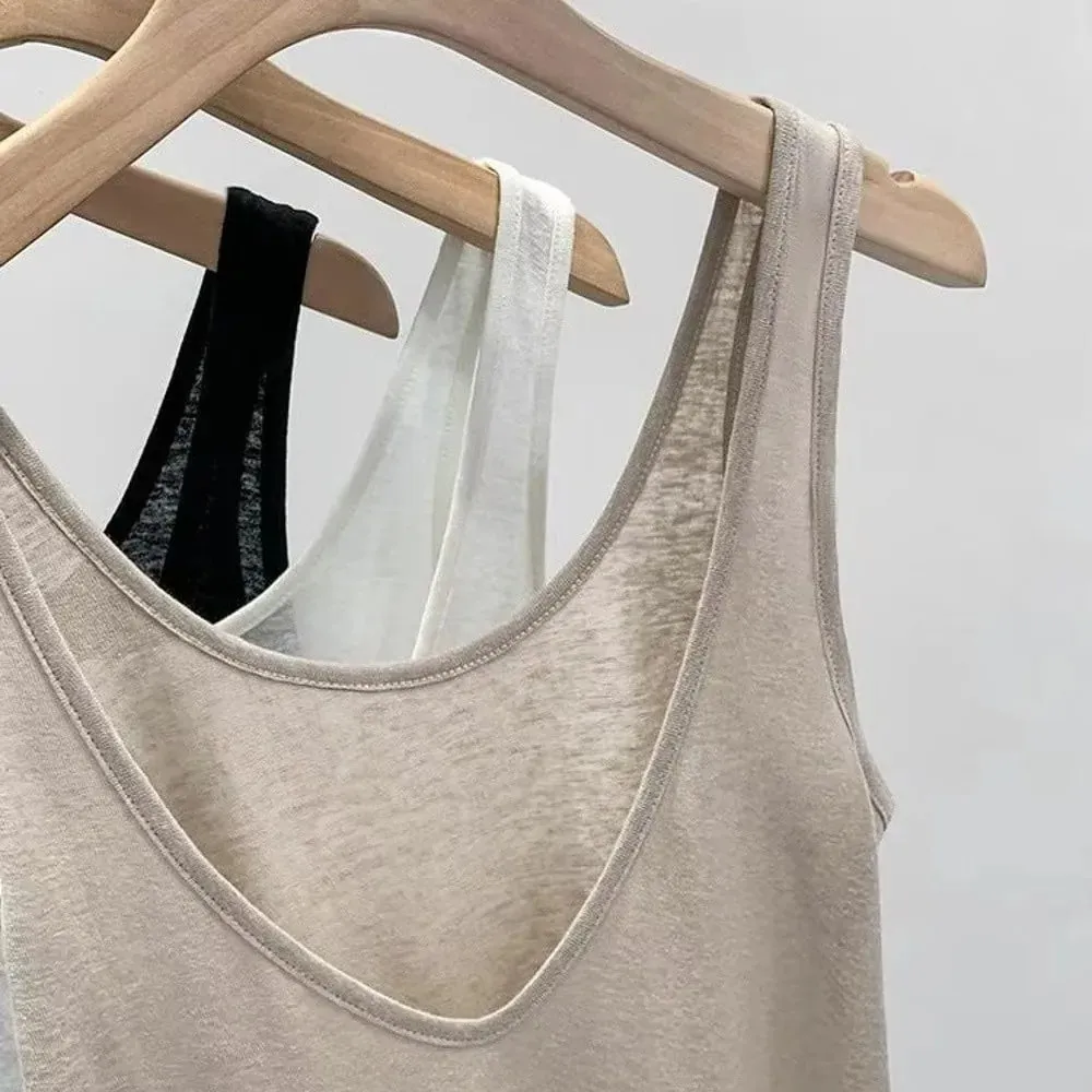 Plus Siz Women's Sleeveless Top High Low Neck Double Sided Wear Loose Fit Top Loose Drapey Style U Neck Halter Vest for Women