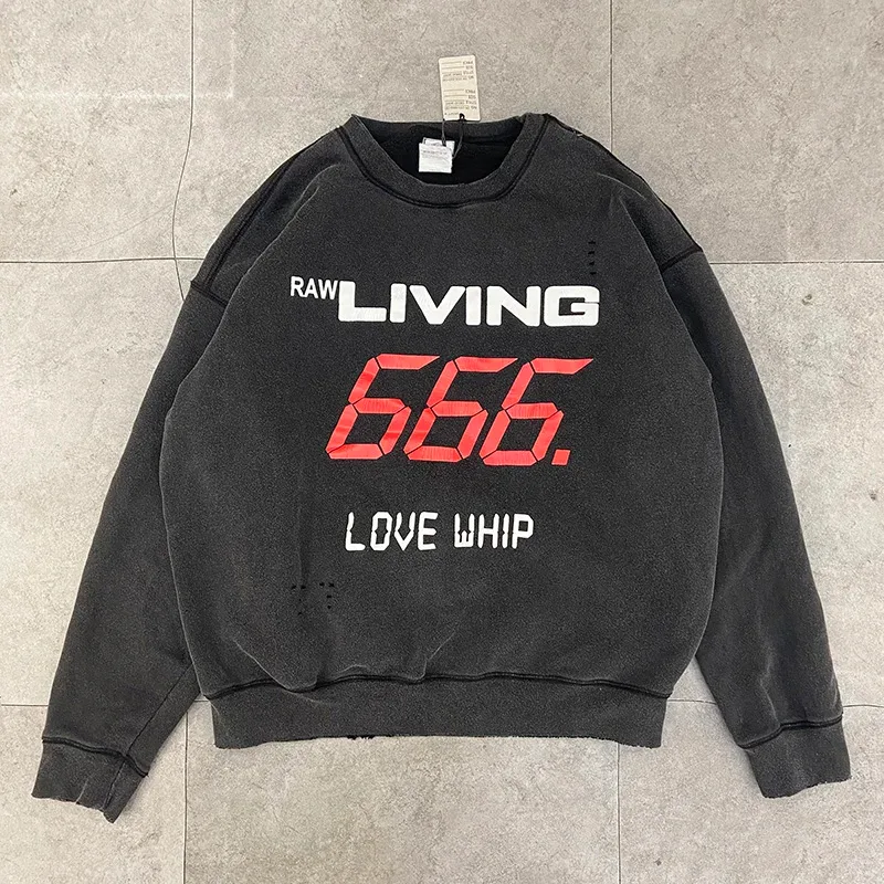 Autumn Winter Classic Overlapping Logo Print Saint Sweatshirts Men Women Couple Colorful Letters Graffiti Washed Black Pullovers