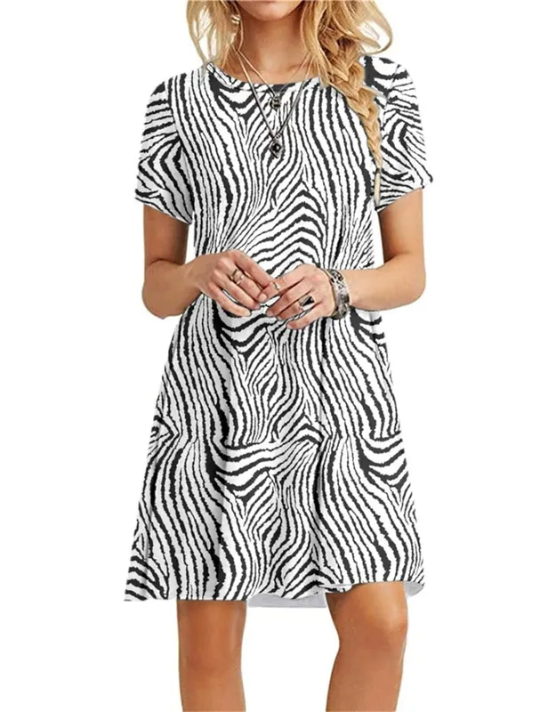 Leopard Pattern Women 3D Print Fashion Dresses Short Sleeve Summer Loose Casual Short Dress Streetwear Ladies Mini Dress