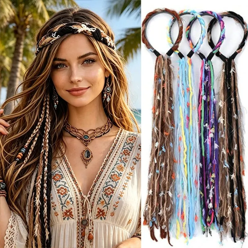Synthetic Plush Maillard Colored Long Tassel Headband Bohemian Hair Accessory Suitable for Women's Parties