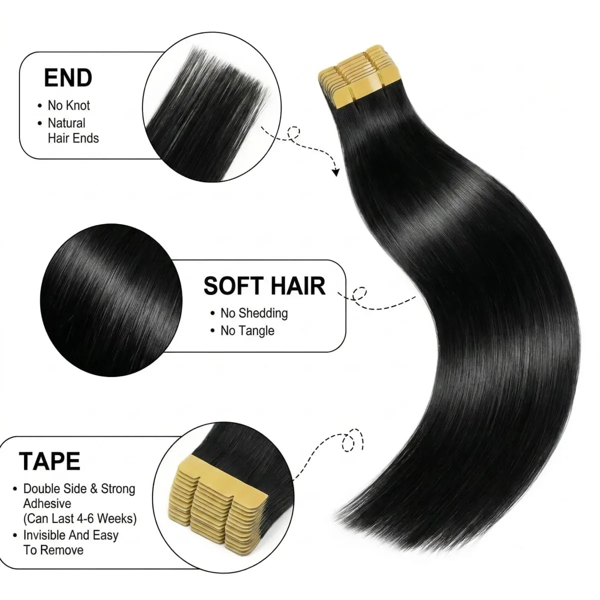 16-22 Inch Tape In Hair Extensions Human Hair Seamless Invisible Remy Hair Extensions Tape Ins For Women Brazilian Natural Black 21Pcs 50g 100% Human Hair