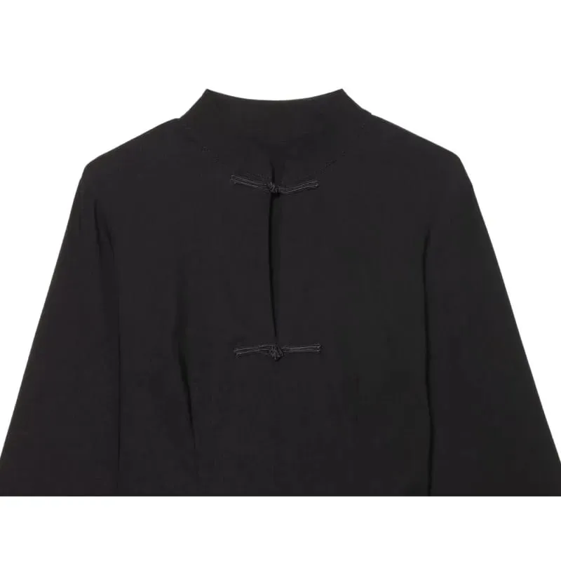 Women's Autumn Dress with Frog Fastning New 2026 High-Neck Woman Short Dress Loose Long Sleeve Chic Female Dresses
