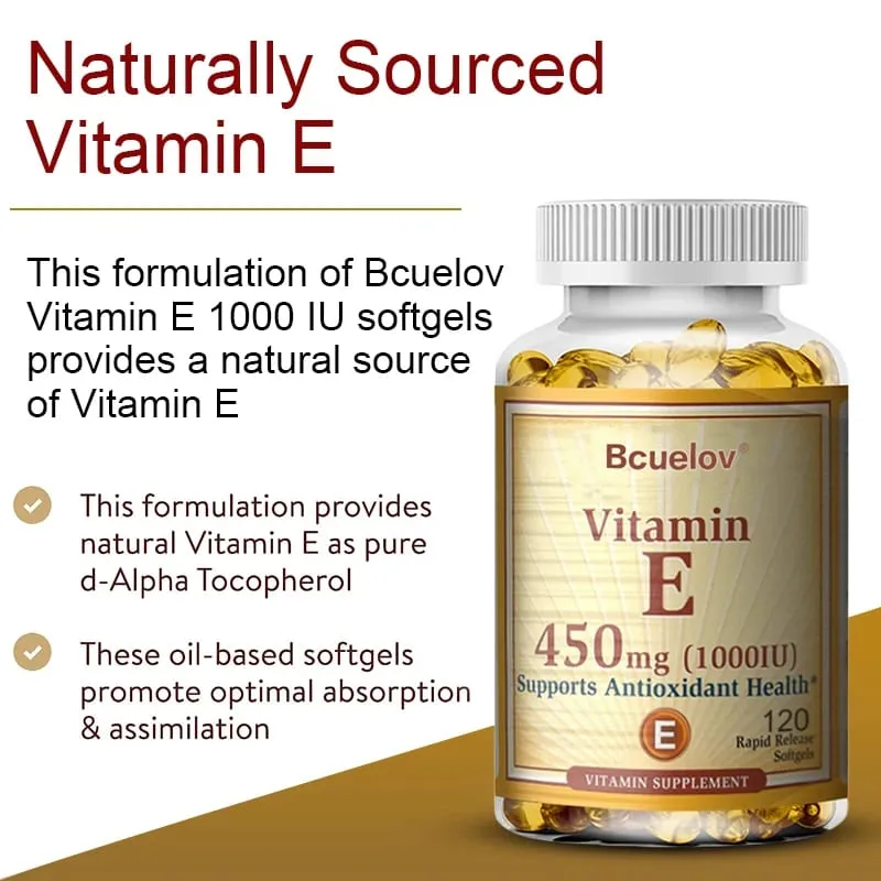 Bcuelov Vitamin E 1000 IE 450mg - til hudhår cirkulationssundhed immunsystemstøtte - antioxidanttilskud — image 4