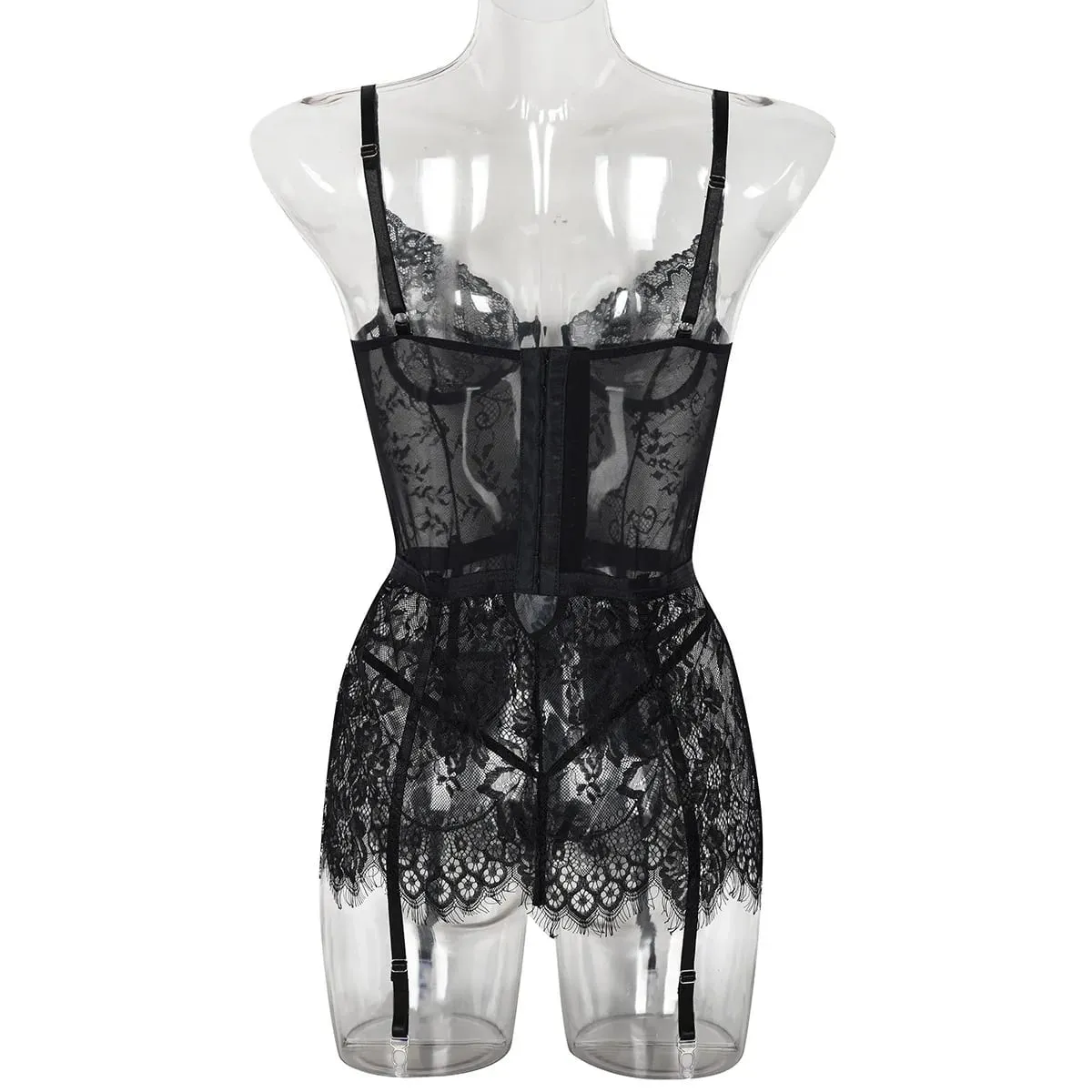Woman Sexy Lace Strap Bras Set Skinny See-through Women Pajamas Sexy Lingerie Backless Hollow Out Underwear