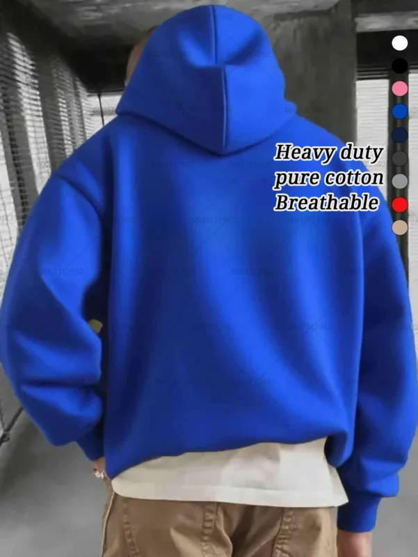 Fashion Men's Heavy-duty Cotton Hoodies Women Fleece Sweatshirt Pullover Casual Unisex Autumn Winter Long Short Sleeve Oversize