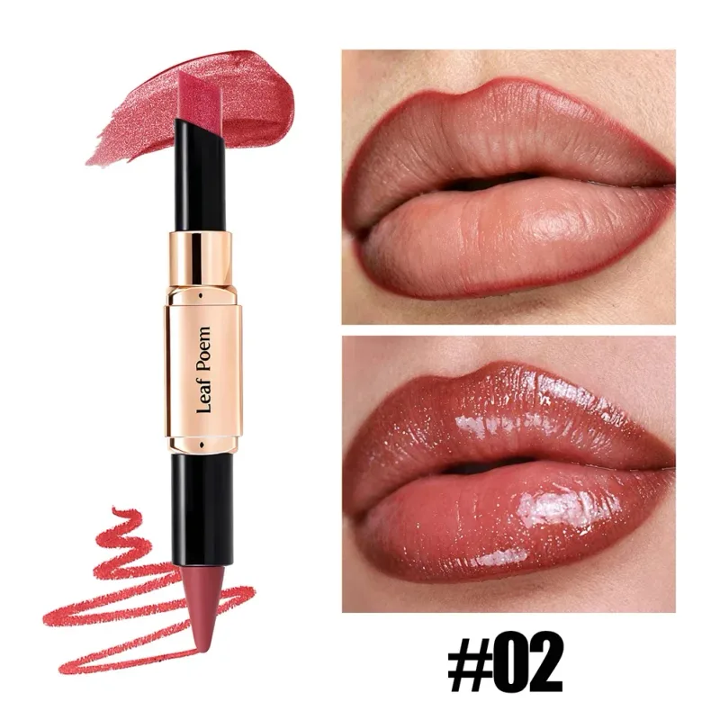 Dual‑Head Matte Lipstick Lip Liner Pen 2‑in‑1 Lip Definer & Lip Color Stick Smooth Lip Makeup for Daily Party Use