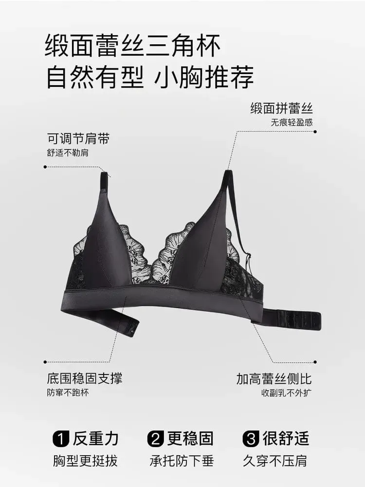Sexy Summer Bra Sin Aros French Lingerie Encaje Triangulo Pecho Pequeño Bralette Suave Puro Deseo Saten MOYISU 32-38-S-XL AB