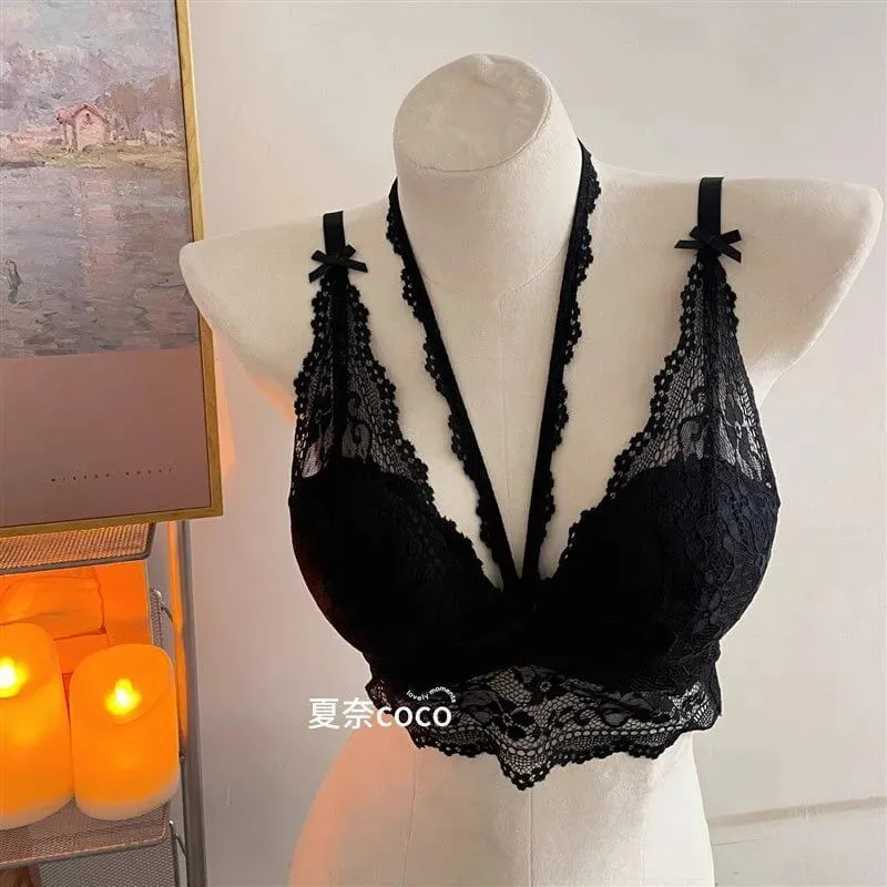 French Lace Wide Strap Thick Top Inner Lace Layer No Underwire Bra Set Petite Women Small Bust Comfort Lingerie Set 32-38 S-XL