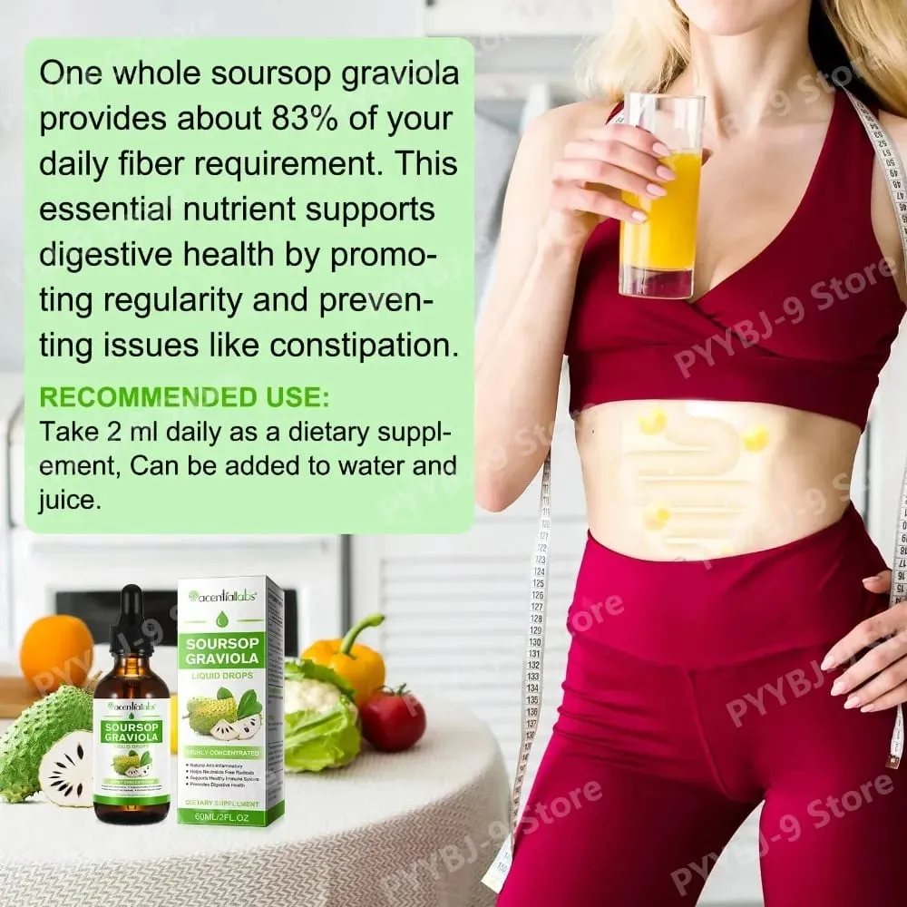 Acentiallabs Hot Sale 60ml Soursop Bitter Liquid Drops Dietary Supplements 100% Pure Organic Soursop Graviola Extract for Adlut