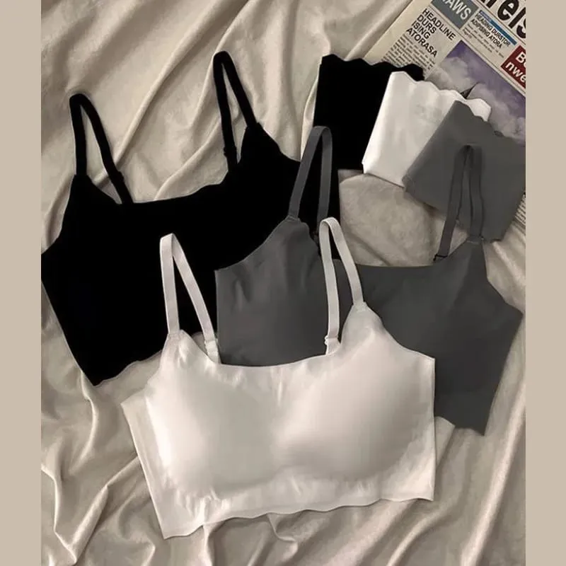 Seamless Scalloped Edge Bra And Panty Set For Women Skin-friendly Wireless Comfortable Lingerie Set Detachable Underwear Coaster