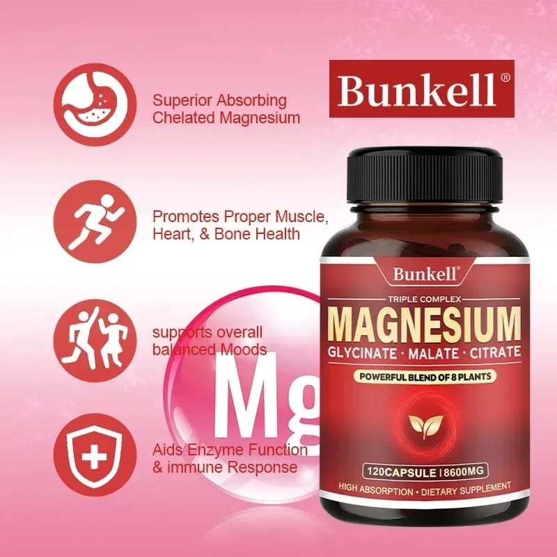 Citrato malato di magnesio glicinato ad alto assorbimento 100% chelato non OGM Vegetariano senza glutine 8 600 Mg 120 capsule