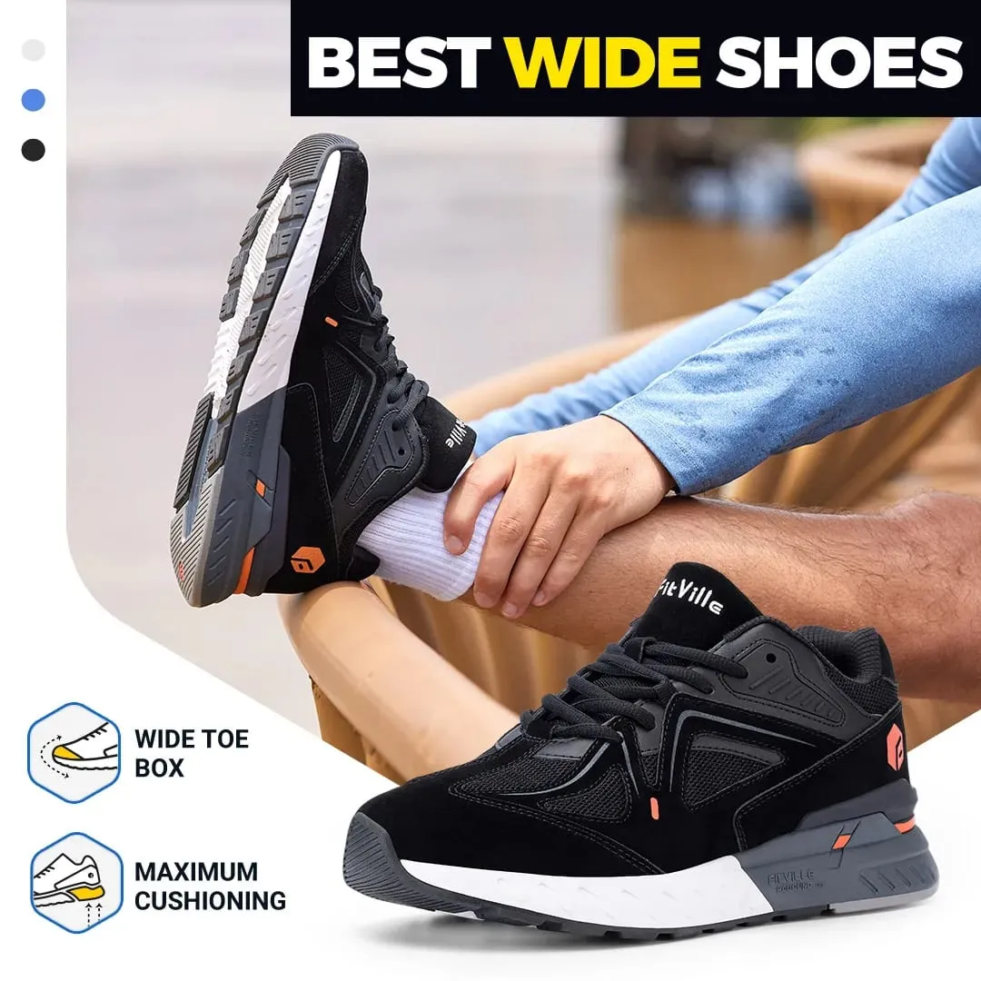 FitVille vandresko til mænd Ekstra brede letvægts sneakers til flade fødder Arch Fit Hæl Smertelindring skridsikre løbesko