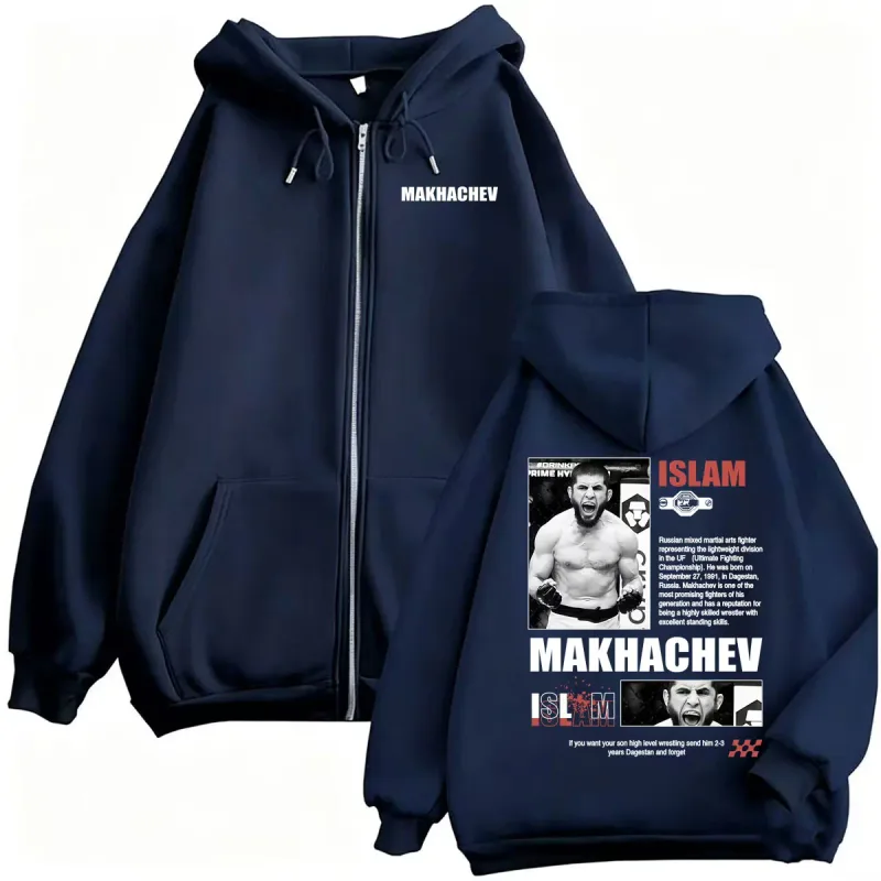Islam Makhachev Fan Gifts Zipper Hoodies Men Women Fashion Violence Aesthetic Sweatshirt Jacket Coat Fleece Casual Zip Up Hoodie