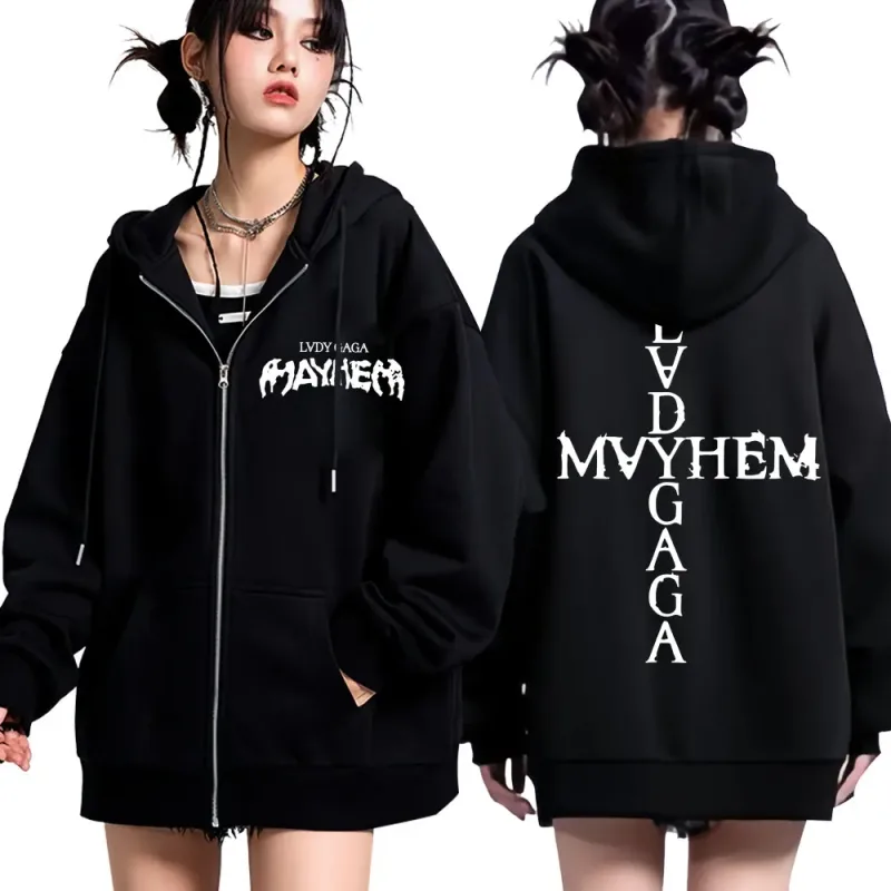 Lady Gaga Mayhem Νέο άλμπουμ Zipper Hoodies Ανδρικά Γυναικεία Μόδα Hip Hop Zip Ip Φούτερ Oversized Fleece Y2k Μπουφάν Streetwear