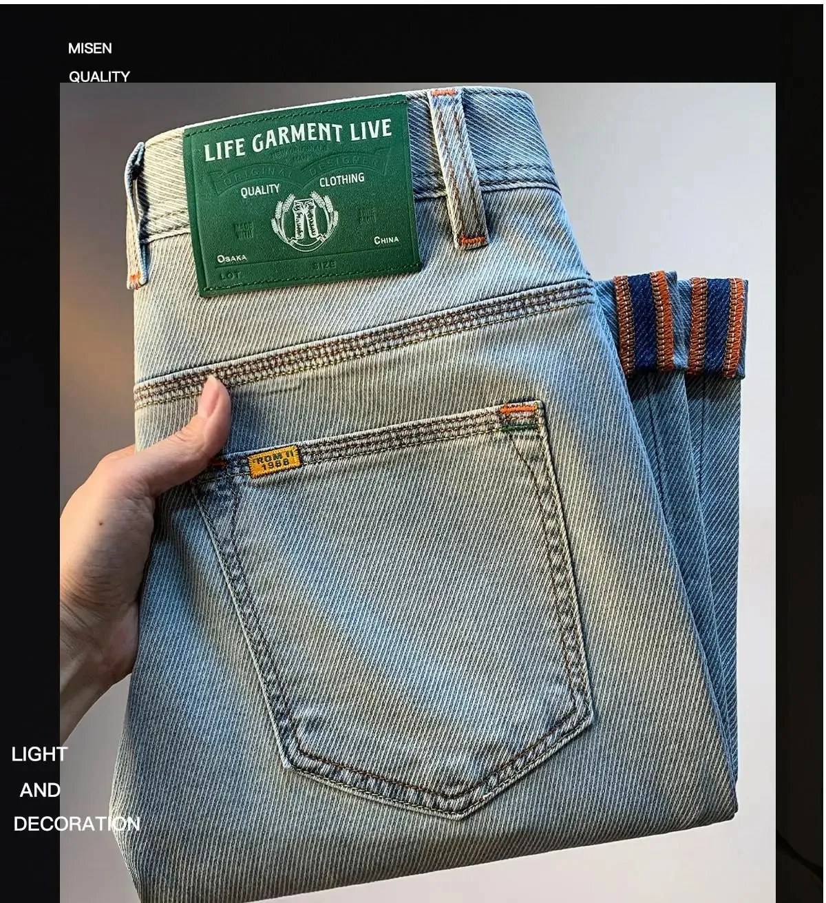 Light blue slim straight jeans for men men's casual denim pants that are thin breathable elastic and versatile for a stylish