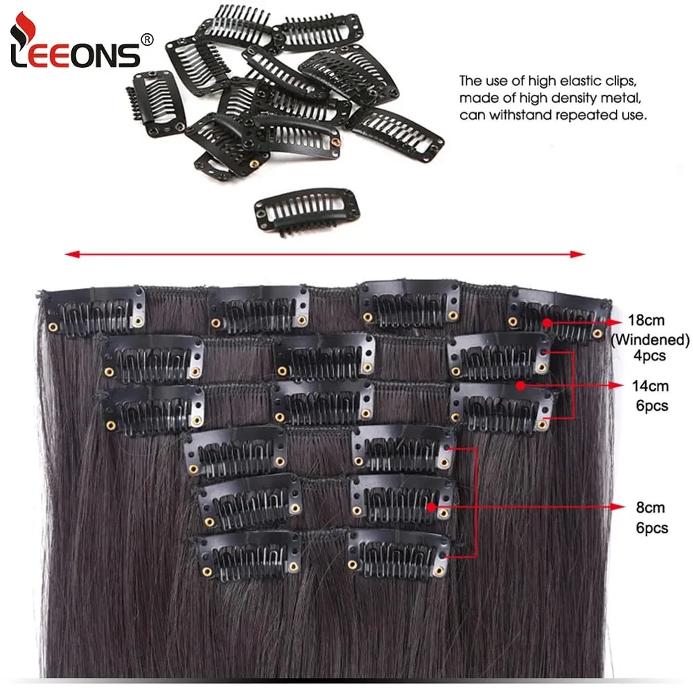 Leeons Black Hair Extension 30"/75Cm 150G 6Pcs/Set Women Long Straight Synthetic Hair Full Head Clip In Hair Extensions Pieces