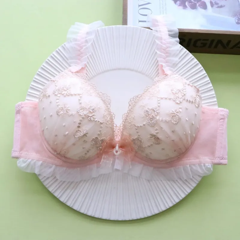 Conjunto de lencería de encaje sexy para mujer, sujetador con aros push-up con diseño de inmersión baja, transpirable y cómodo