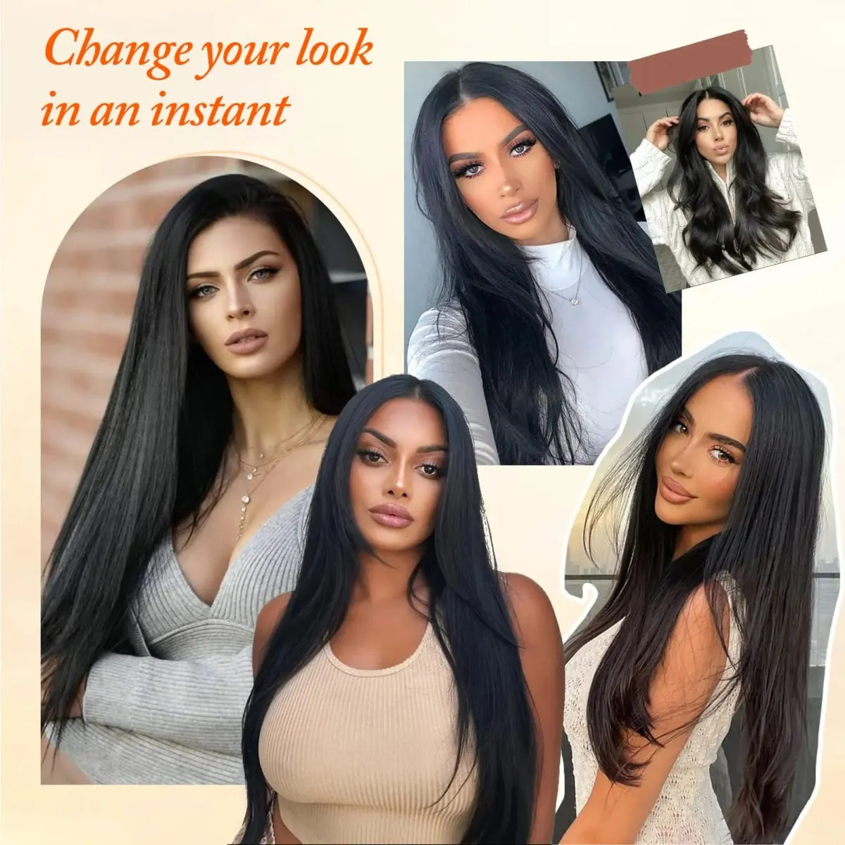 7Pcs/Set16Clips Hair Extension Black Long Straight Natural Hair Ombre Hairpiece Heat Resistant Fiber For Women Hairstyle Cosplay