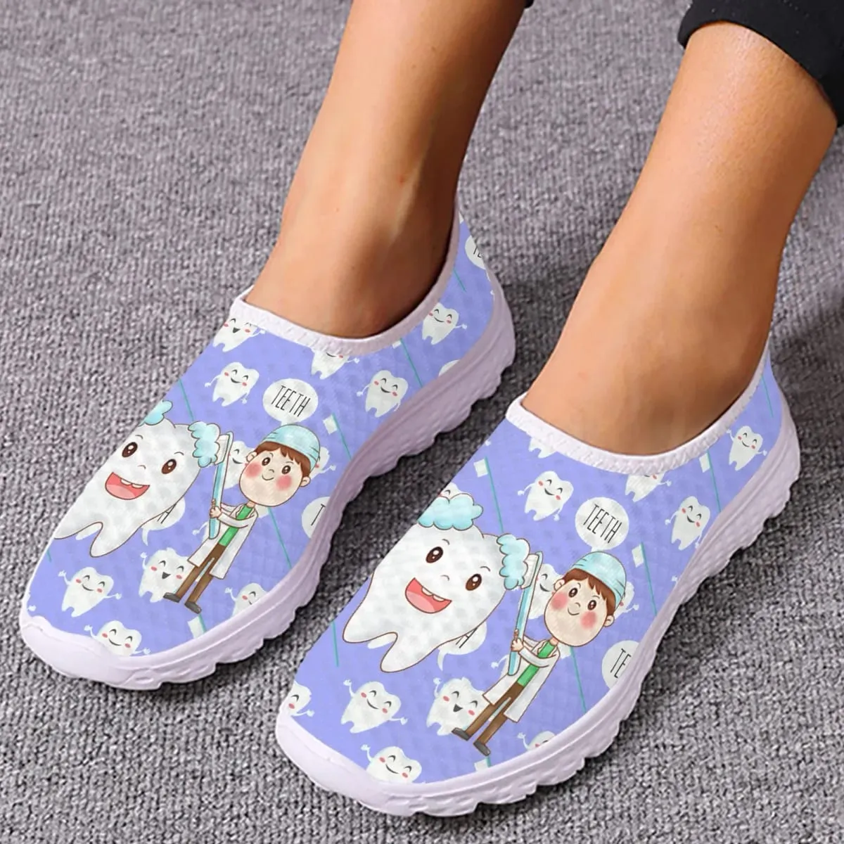 Dentist Shoes Women's Flats Cartoon Dental Nurse Print Breath Mesh Comfort Sneakers For Ladies Girls Summer Loafers — image 6