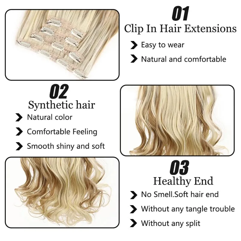 Wig piece wig women's four piece set large wave clip hair synthetic hair extensions