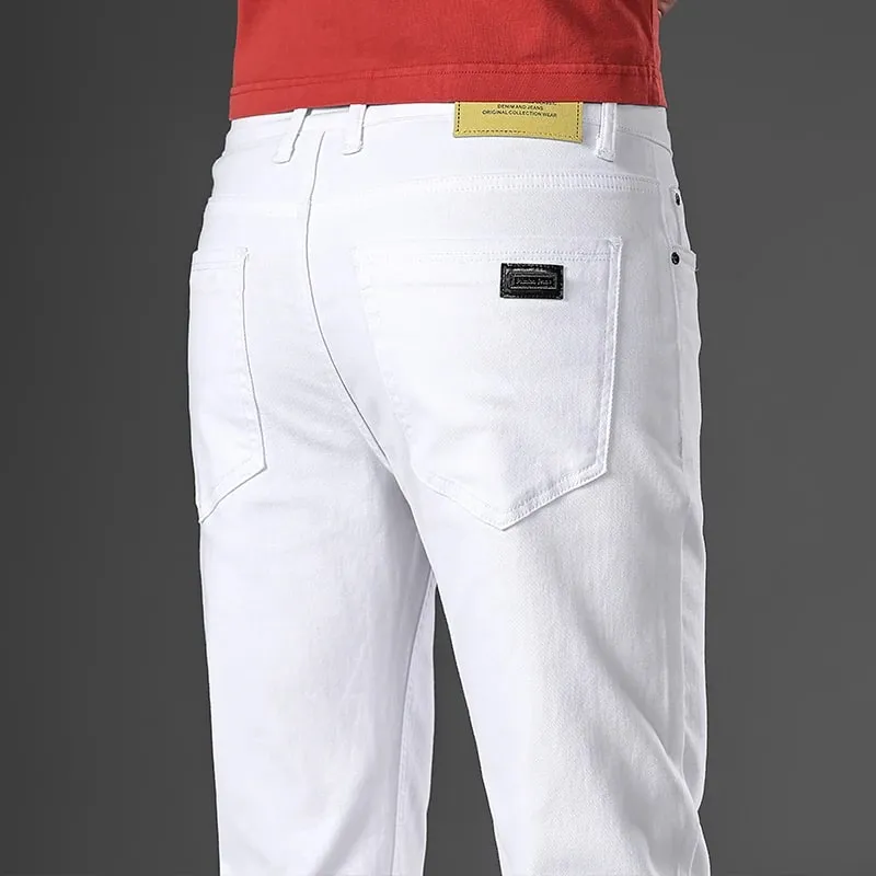 ArmyGreen Elastic Cotton Jeans Men's Spring Fashion Slim Straight Denim Pants Comfort Large Size Korean Business Casual Trousers — image 13