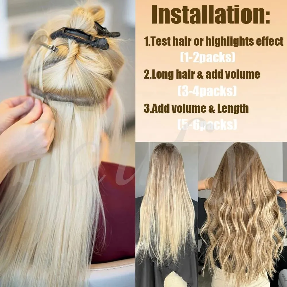 Blonde Tape In Hair Extensions Human Hair 20pcs/Pack Straight Natural Black Blonde Brown Tape Ins Hair Extensions 12-20inches Seamless Double Side Skin Weft Tape In Hair For Women