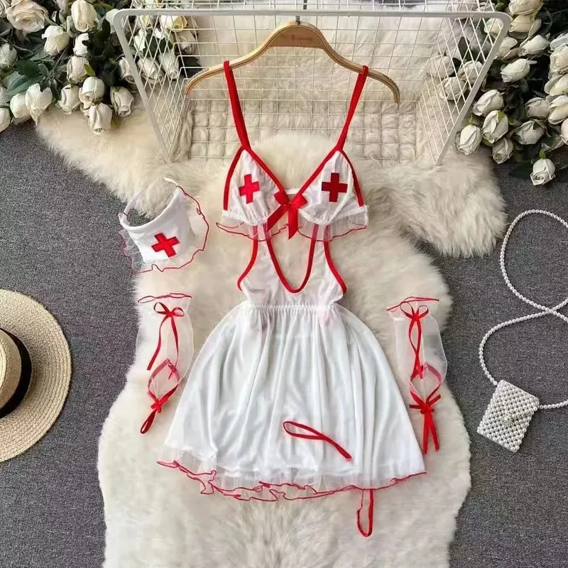 Women Sensual Lace Dress Women V-Neck Open crotch Slim Comfortable Dress Fashion Breathable Sheer Mesh Short Dress New