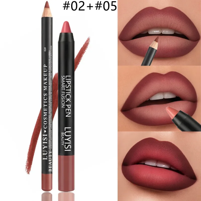 2pcs/set Lip Makeup Set: 1 Matte Lip Liner + 1 Soft Matte Lipstick Pencil. A perfect match long-lasting matte and waterproof