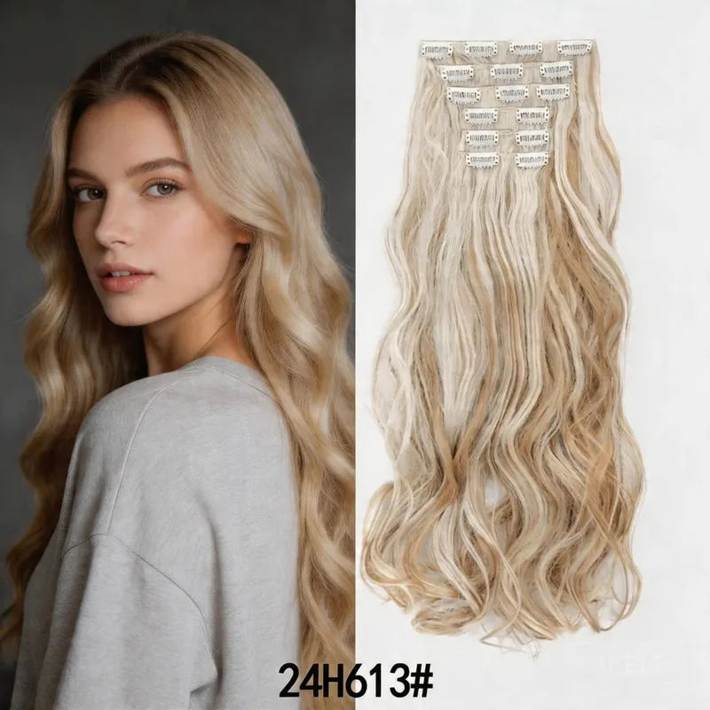 6Pcs Synthetic Clip In Hair Extensions Long Wavy Hair Pieces Multiple Colors Invisible Hair Extensions For Women