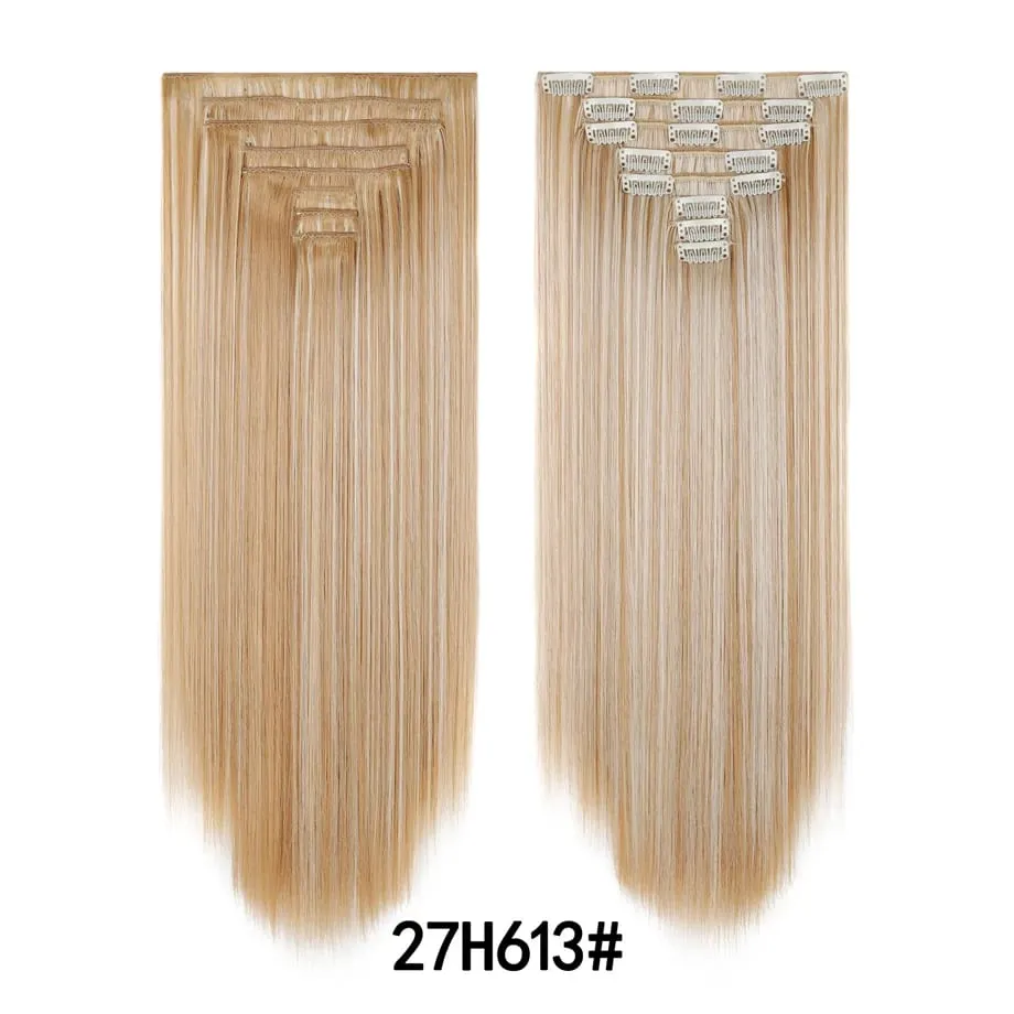 24 Inch 8Pcs Clip in Hair Extensions Long Straight Hair Extensions Soft Synthetic Hairpieces for Women Daily Fashion Hairstyle