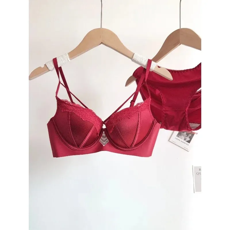 Best Selling Sweet Push Up Bra Set French Lace Polka Dot Small Cup Shaping Lingerie Breathable Comfort Women Intimate Underwear