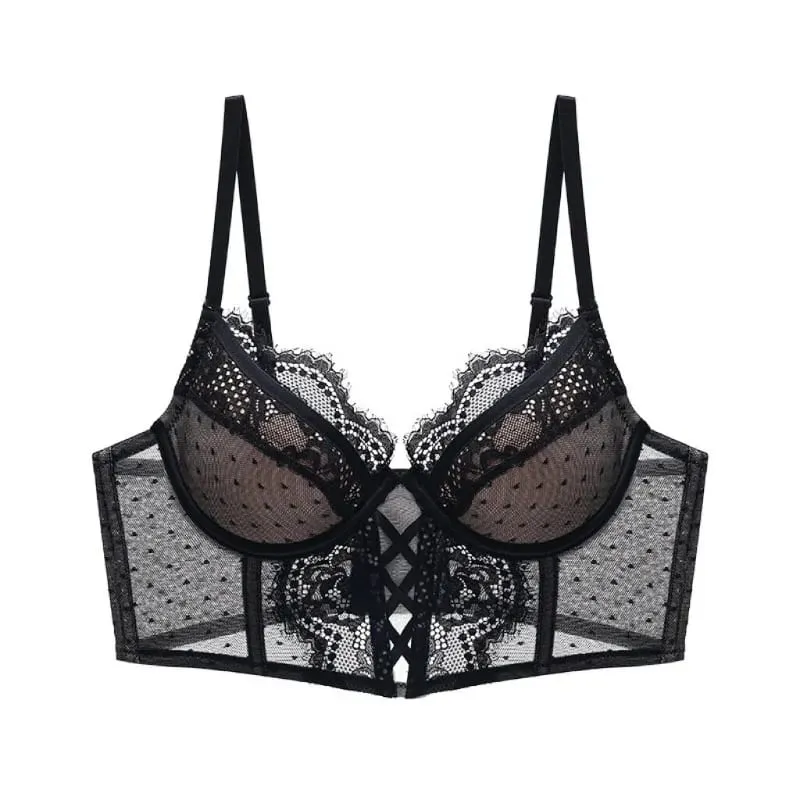 Women‘s French Lace Lingerie Set Push Up Bra Thin & Soft Steel Ring for Support Gathered Design Demi Cup Chemise for Small Bust