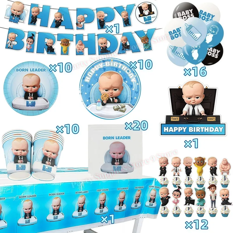 Bossed Baby Theme Newborn 1st Birthday Party Decoration Paper Plate Cup Balloon Banner Kid Boy Favors Baby Shower Event Supplies