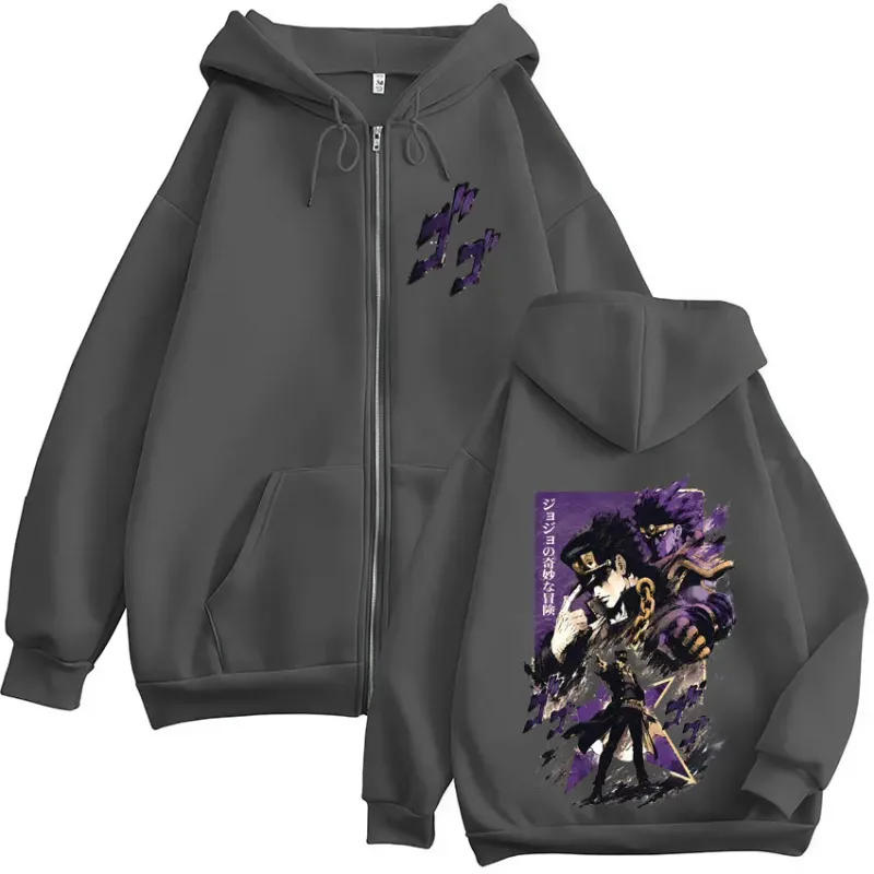 Anime JoJo Bizarre Adventure Kujo Jotaro Zipper Hoodies Men Women Clothing Fashion Casual Zip Up Hooded Sweatshirts Jackets Coat