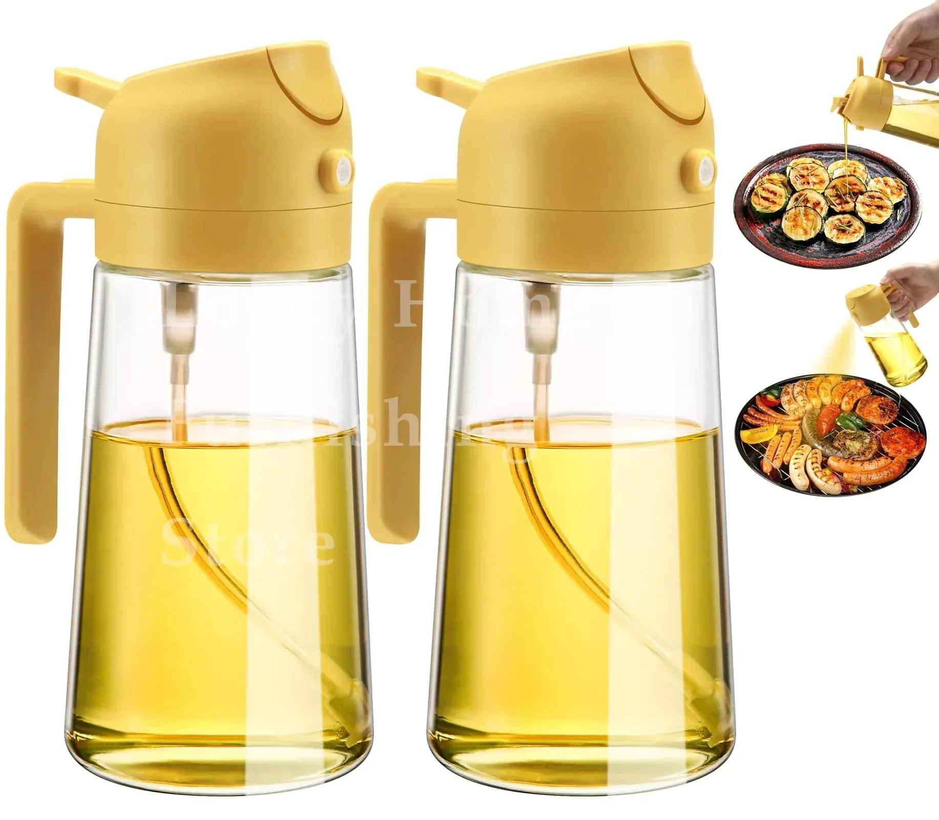 500ml 2-em-1 duplo uso plástico azeite pulverizador dispensador spray despeje garrafa vinagre senhor fritadeira de ar churrasco salada ferramentas de cozinha