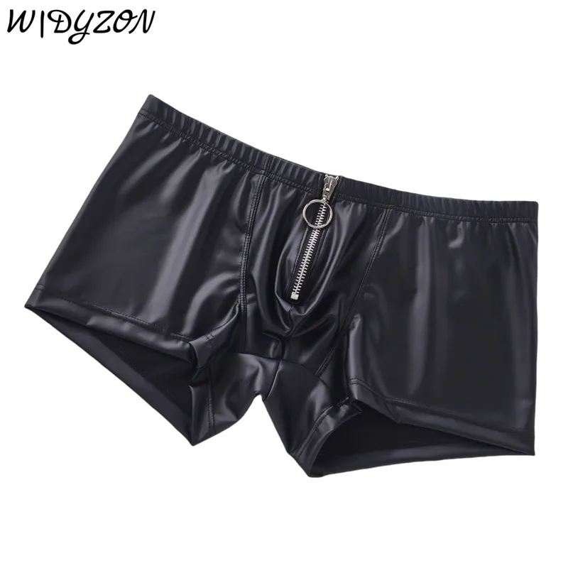 Sexy Herrenhöschen Kunstleder Herren Boxershorts Unterhosen Reißverschluss Slip Homme U Pouch Herren Boxer Dessous Cueca Calzoncillo