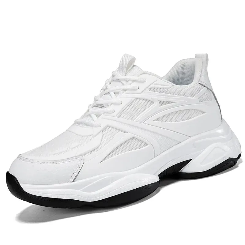 Winter Men's Height-increasing 10CM Sports Shoes Men Genuine Leather Mesh Shoes Warm Thick-soled Shoes Heightening Insoles 6-8CM