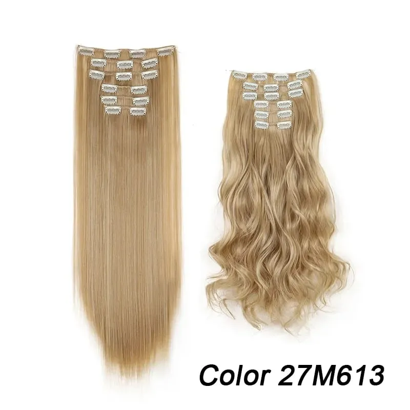 6Pcs/Set 16 Clips Hair Extension Black Long Straight Natural Hair Ombre Hairpiece Heat Resistant Fiber For Women Hairstyle Kpop
