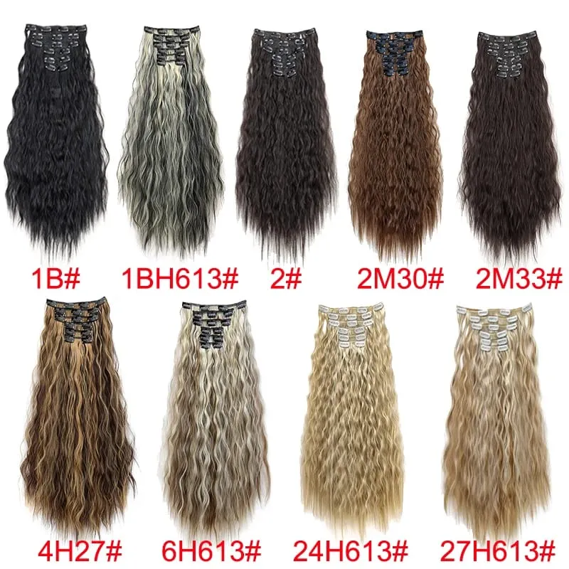 22Inch Synthetic 6pcs/set Long Kinky Curly Clip-in Hair Extension Thick Fiber Increase Hair Volume Hair for Women Daily Use