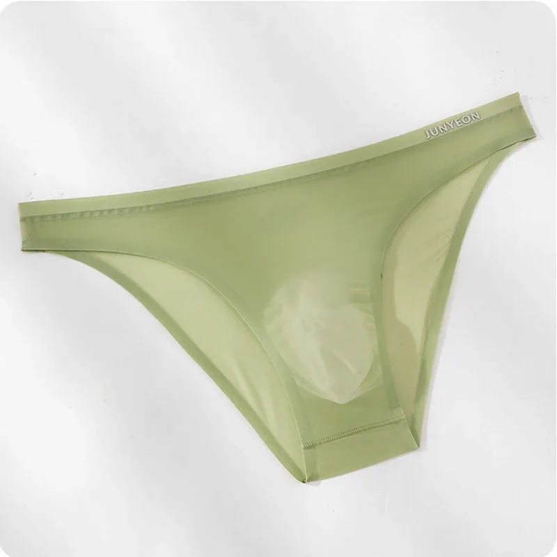 Seamless Quick Drying Men Briefs Underwear Solid Color Ice Silk Ultra-thin Underpants Sexy Breathable 3D Pouch Panties Undies