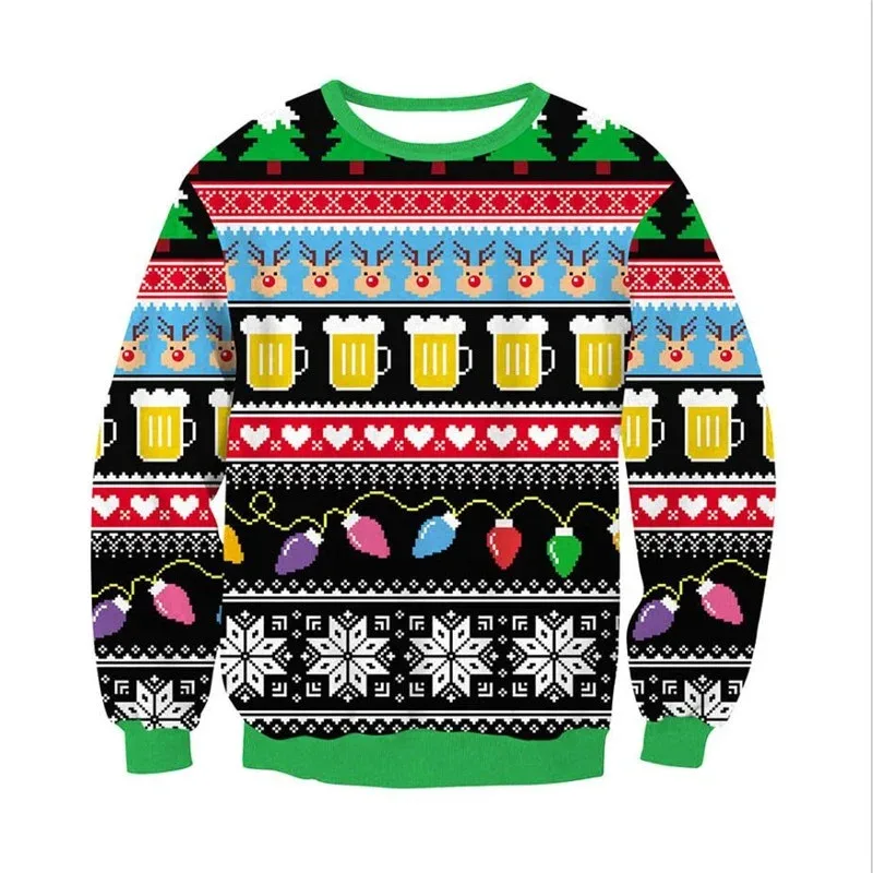 Festival Christmas Pattern Sweatshirts For Men Humping Reindeer 3D Printed Pullover Holiday Party O-Neck Hoodies Long Sleeves