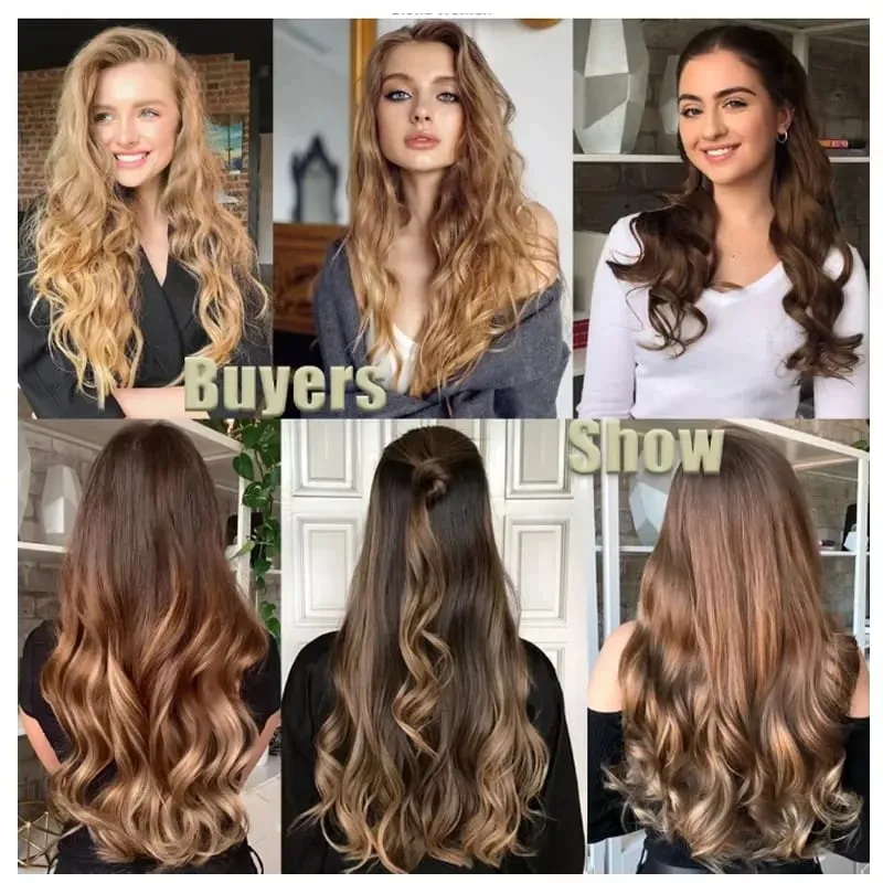 Synthetic 18Inch Long Curly Hair Hairpiece Heat Resistant Hair Extension Clips In Black Brown Blonde for Women